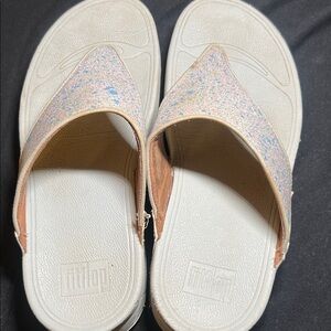 FitFlop Iridescent Glitter Pink blue and gray Thong Sandals